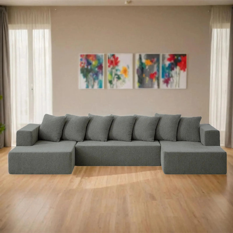 Chenille Boneless U-Shaped Sectional Sofa Set, Gray Chenille