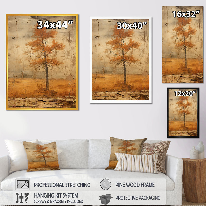Orange orange harmonie Vintagetree - arbre, H 32 po x l 16 po x P 1 po, Cadre flottant blanc