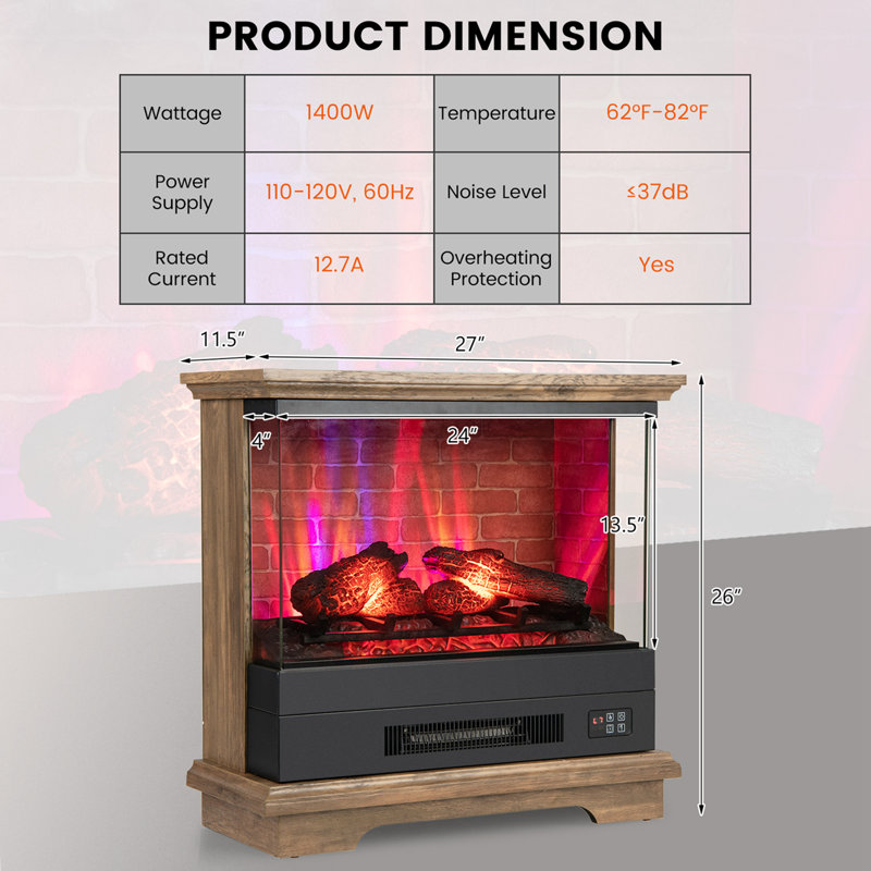 Aaradhy 27'' W Electric Fireplace, Brown