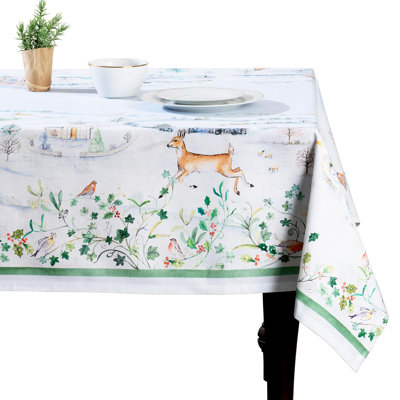 Maison d' Hermine Table Cloth Rectangle Table 100% Cotton 70 x 108 Inches Fall Tablecloth Reusable Everyday Use for Thanksgiving Christmas Decorations Dining Farmhouse Party (Snowy World)