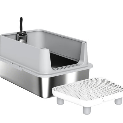 Spacious Stainless Steel Cat Litter Box With Easy Cleaning, Filter Pedal, And , For Big Breeds, Silver Large Capacity Box, Steel, Multi - Communities, High Walls,