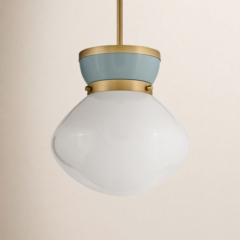 1 - Light Schoolhouse Pendant, Gold/Blue