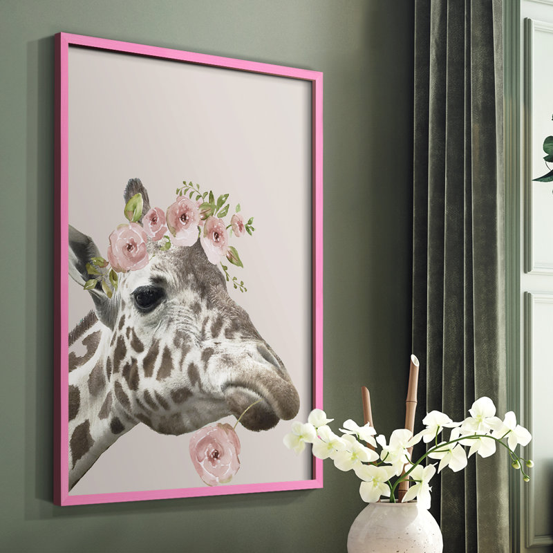 «Peek A Boo Giraffe II», reproduction encadrée - bois massif, Noir, H 28 po x l 22 po
