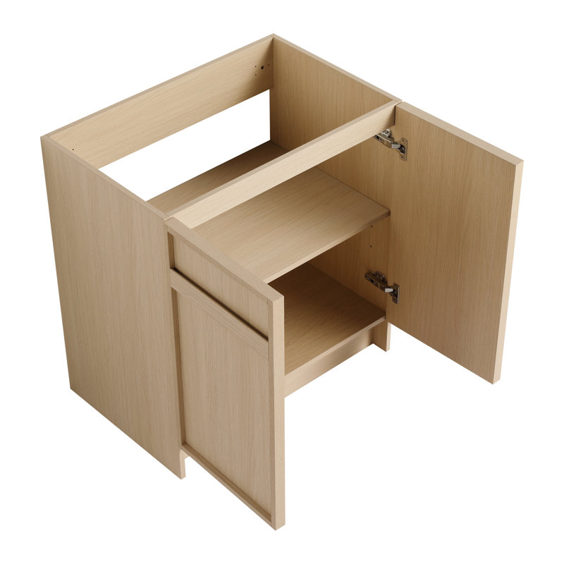 Meuble-lavabo autoportant avec lavabo en résine blanche et deux portes d'armoire à fermeture en douceur