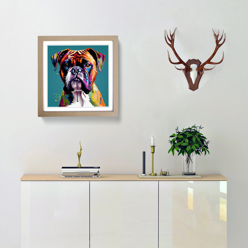 Boxer Dog Graphic Art No.2 - Framed Print, Oak