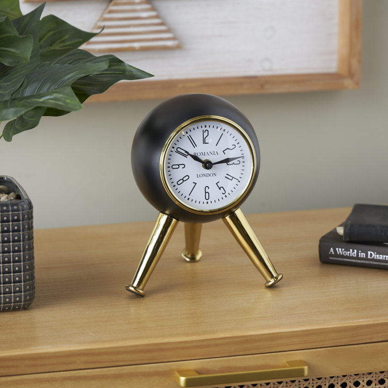 Adom Analog Metal Quartz Movement / Crystal Tabletop Clock, Black
