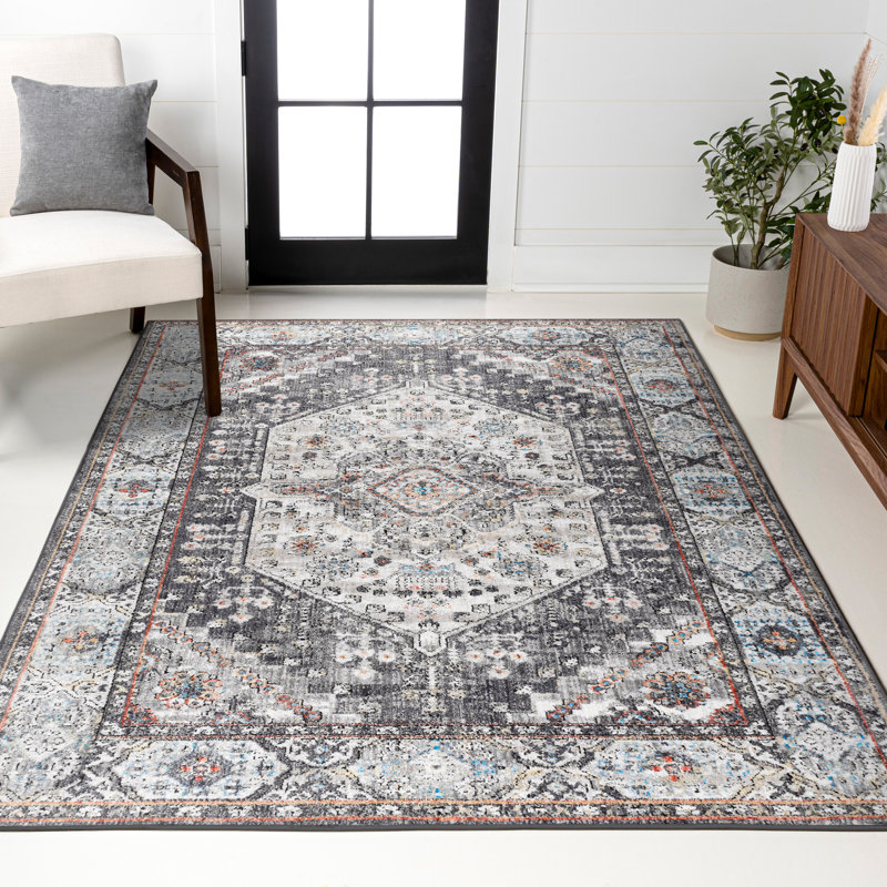 Tapis gris anthracite / ivoire Stilwell, Rectangle 5 pi 3 po x 7 pi 7 po