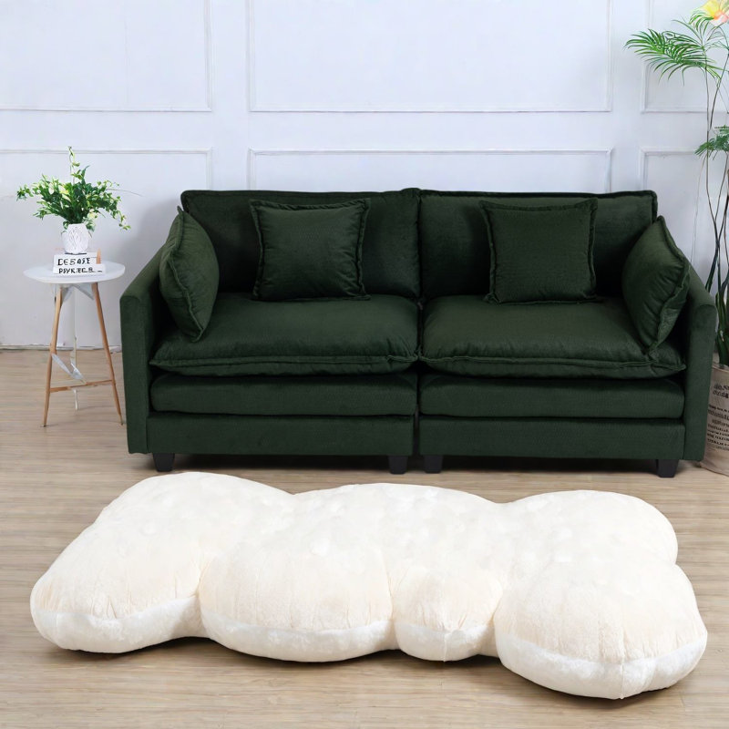 Canapé modulaire moderne en chenille 2 places, vert antique, confort de salon