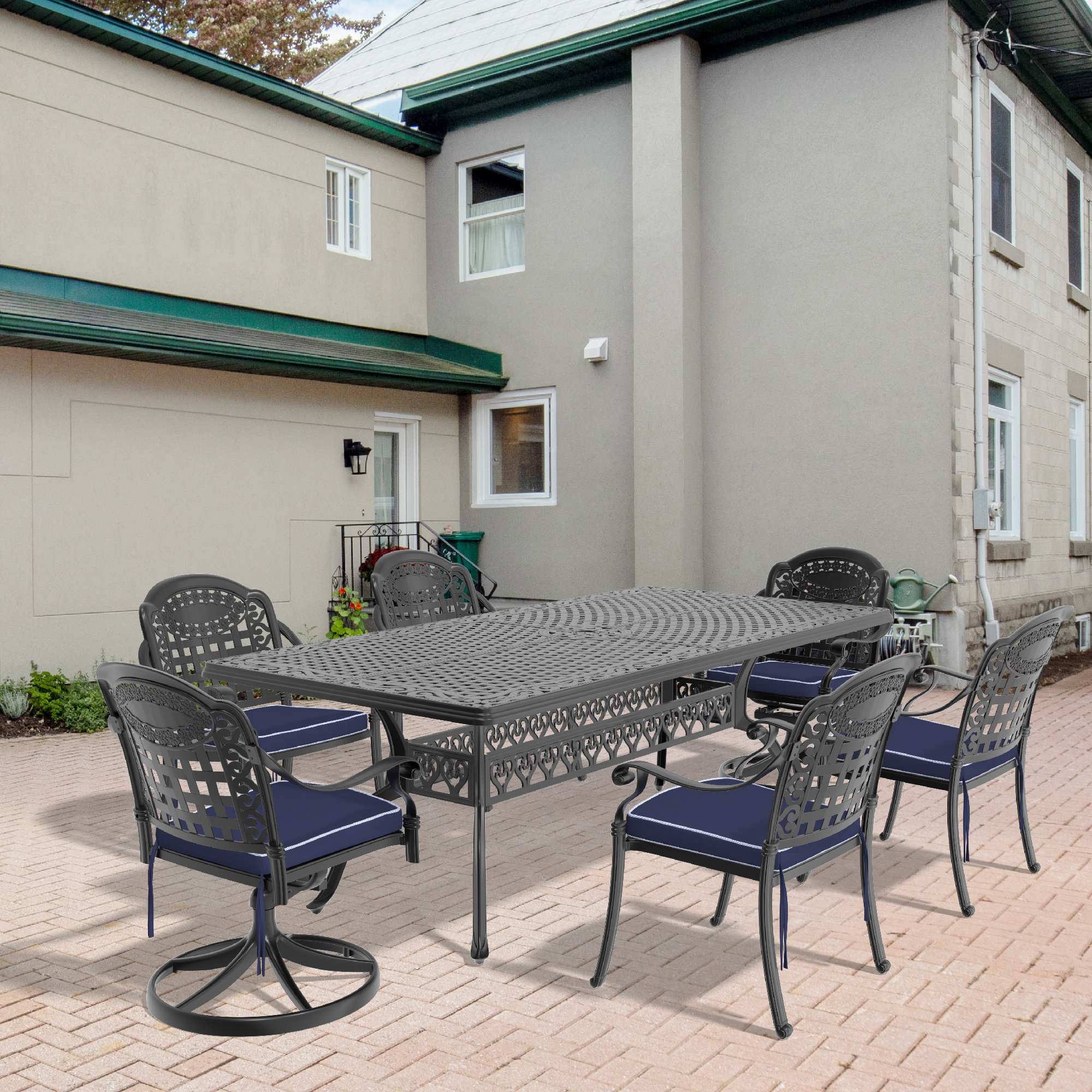 Astoria Grand 9-Piece All-Weather Cast Aluminum Dining Set, Include 2 ...