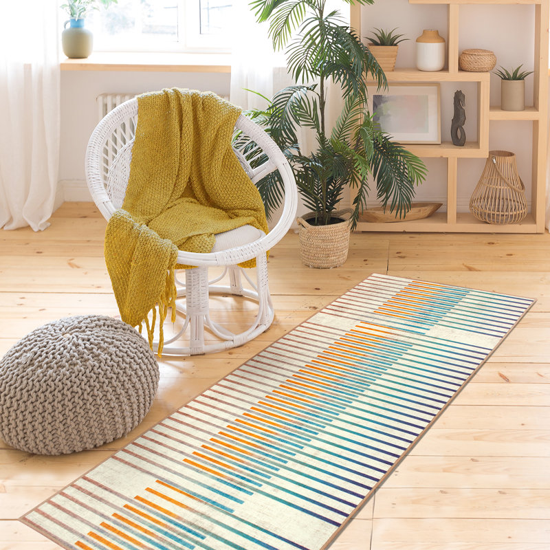 Flux Striped Multicolor Performance Flatweave Washable Indoor / Outdoor Rug, Runner 2'6" x 7'