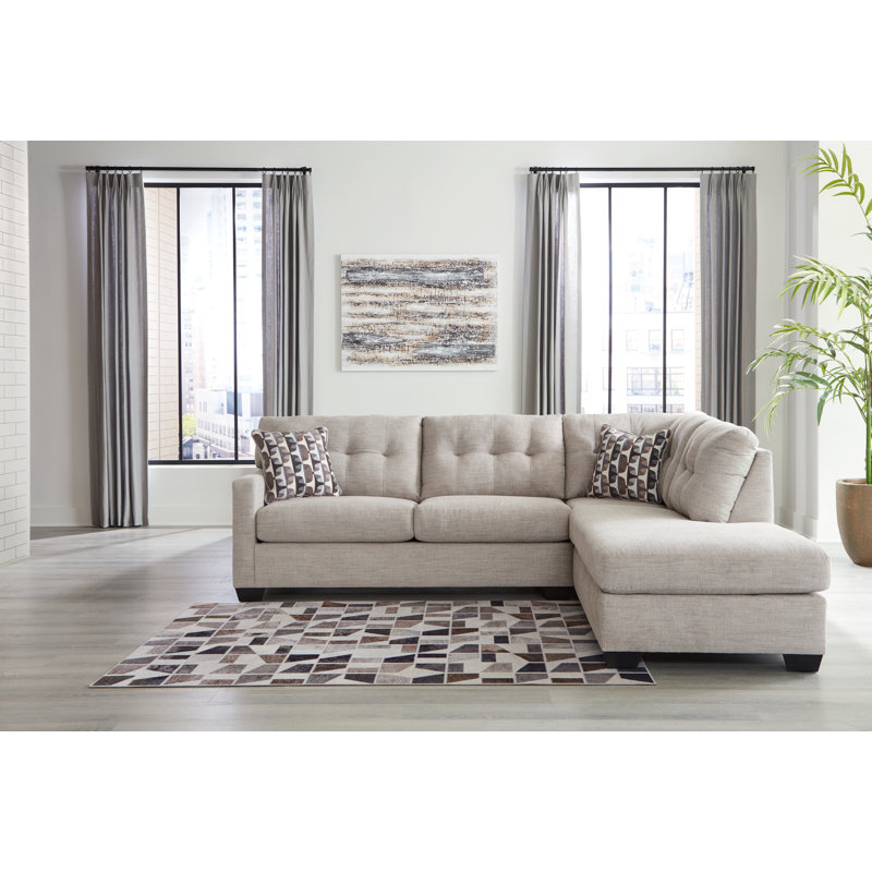 Canapé modulaire 2 pièces avec méridienne Mahoney, Orienté à droite,  Polyester gris