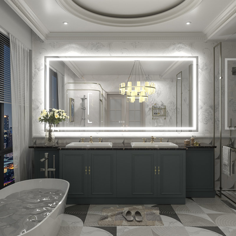 Aevar Super Bright Front & Back LED Lighted Anti-Fog Tempered Glass Bathroom/Vanity Mirror with ETL & 3-Year Warranty