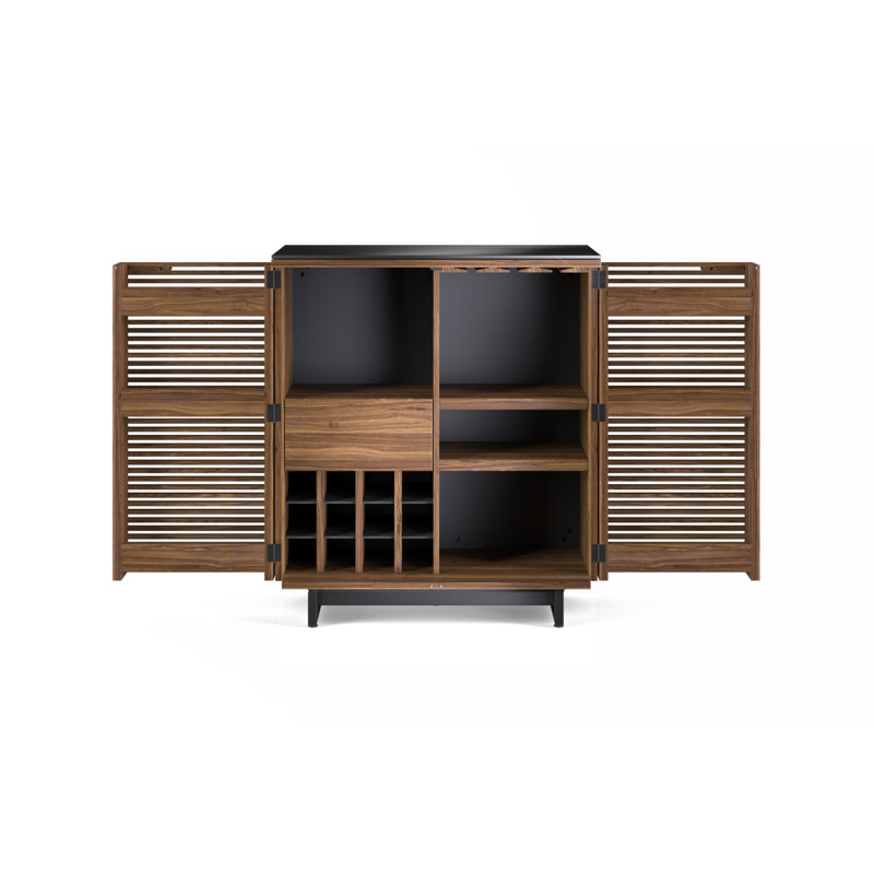 Corridor Glass Bar Cabinet, Natural Walnut