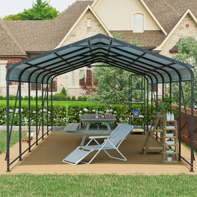 Pavillon de jardin industriel Quest avec acier galvanisé et toit à rayures verticales