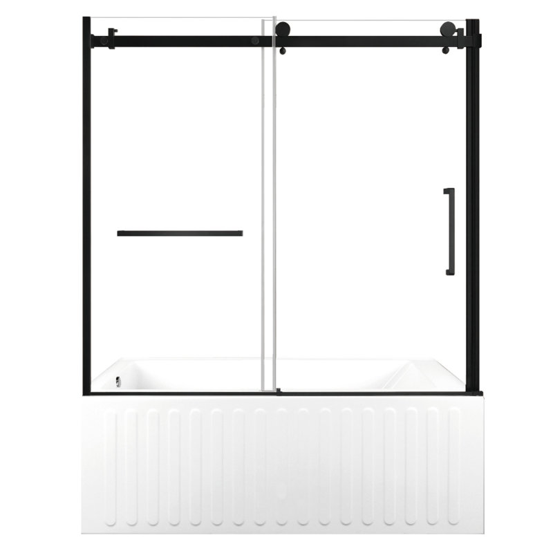 Kingston Brass 60-Inch Acrylic Rectangular 3-Wall Alcove Tub With Tub Door, Right Hand Drain, Matte Black, Left