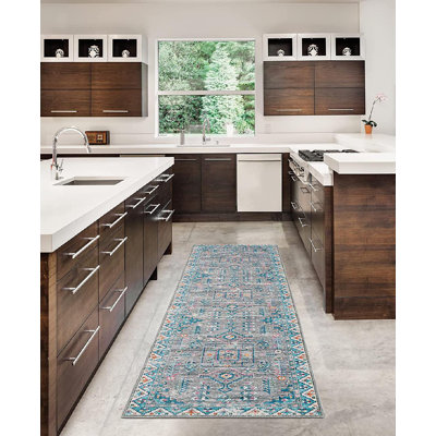 Ducote Washable Gray and Green Machine Woven Area Rug