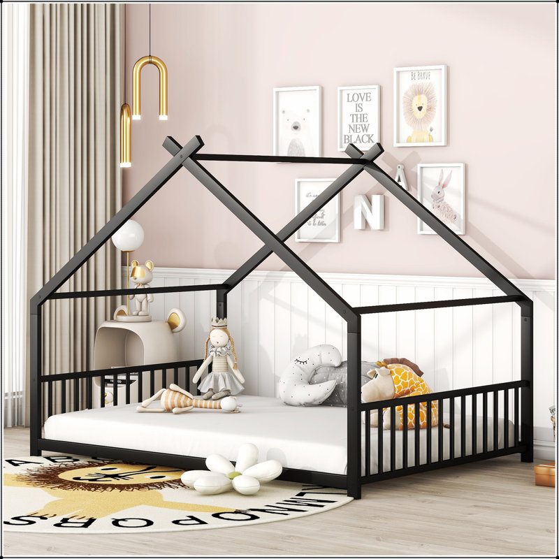 Lit robuste en métal avec un design enchanteur pour les enfants, une imagination éblouissante et un sommeil confortable, Noir