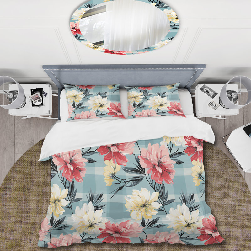 Ensemble de housse de couette en microfibre rose / vert Contemporary Clan Pla