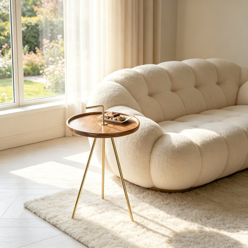 Table d'appoint en bois d'acacia avec pieds en acier à trépied, design moderne Mid-Century, durable et élégant pour tout espace de vie