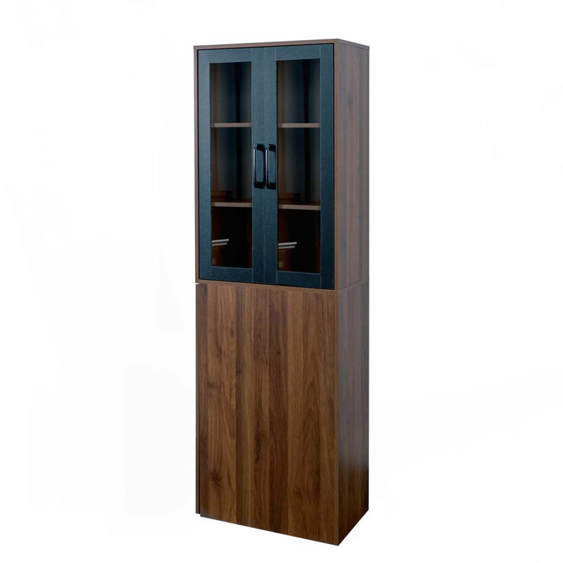 Alice 70.87" Display Storage Cabinet with Glass Doors & Pull-Out Shelves, Walnut