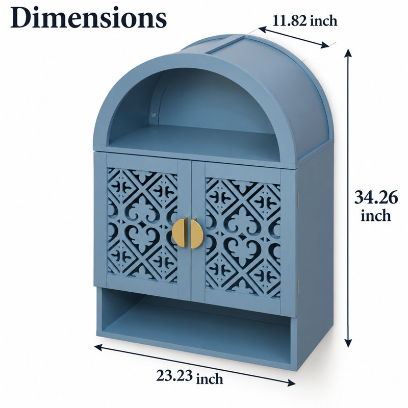 Wall-Mounted Arch Cabinet with Carved Doors