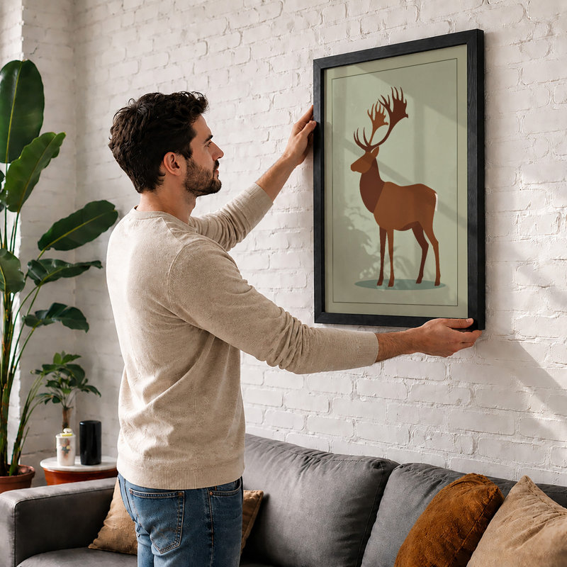 Deer With Branching Antlers Minimalist - Framed Print, Unframed, A1 - 84.1 x 59.4 cm