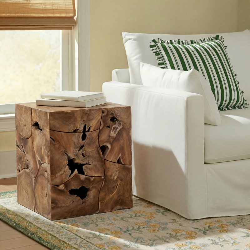 Solmar Solid Wood End Table, Natural Teak