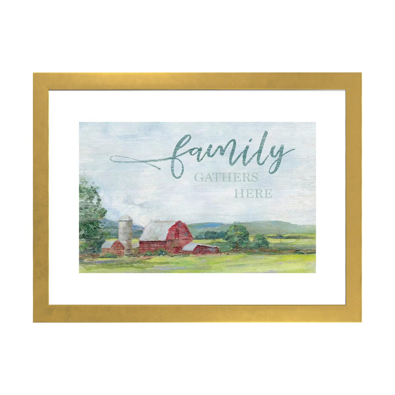 «Family Gather Here» par Sally Swatland - reproduction d'art textuel, Gold Paper, Blanc, H 16 po x l 24 po x P 1 po