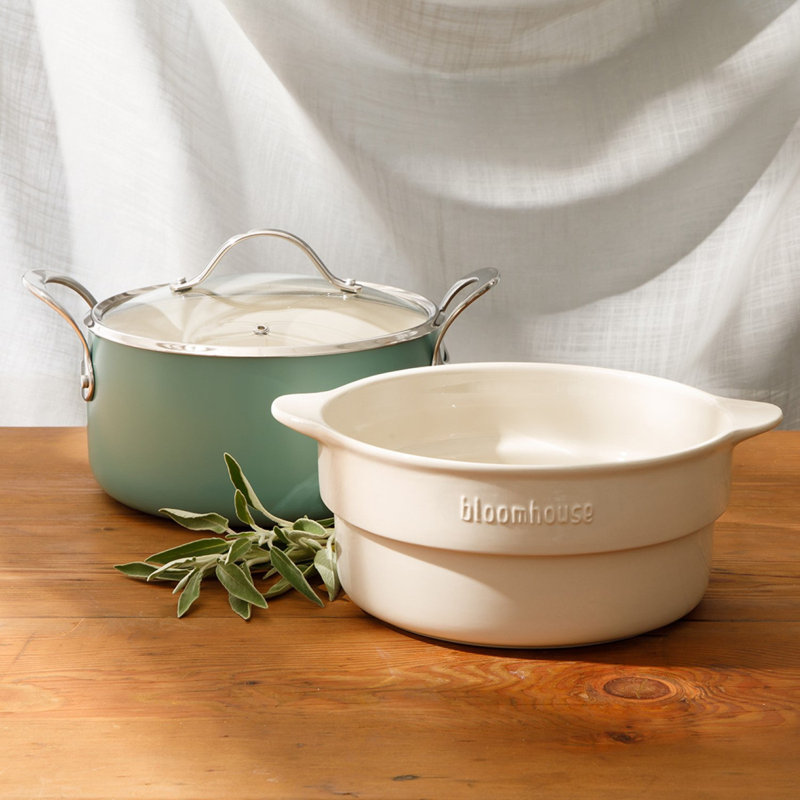 6 Quarts Non-Stick Aluminum Round Dutch Set, Turquoise/White/Aluminum 