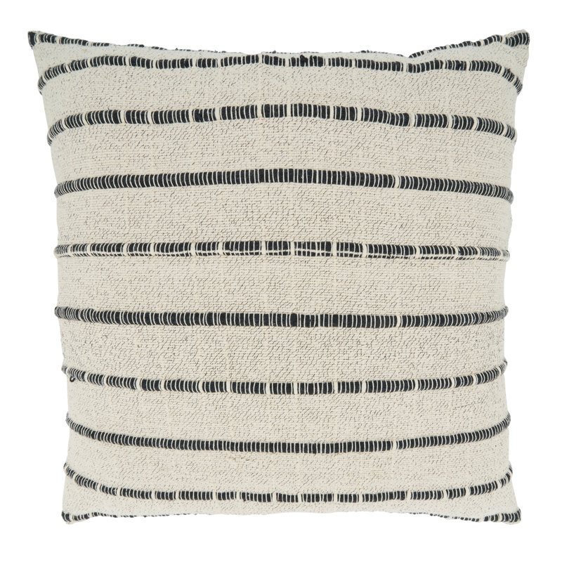 Natural Ivory and Black Striped Cotton Square Throw Pillow, 22"