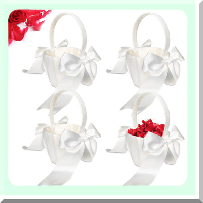 Elegant White Flower Girl Baskets for Weddings and Events