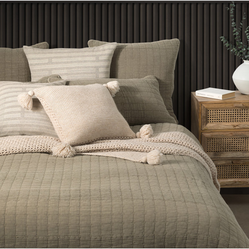 Ensemble de couvre-lit réversible en coton 3 pièces Moss, Naturel, Couvre-lit grand et 2 taies standard