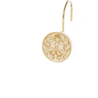 Shannon Decorative Shower Curtain Hooks Gold - Set Of 12 Beige With Gold Shower Hooks For Shower Curtain - Sturdy Constructed Smooth Gliding Shower Rings For Curtain