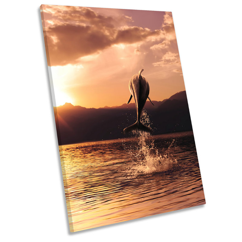 X0614 Dolphin Sunset - Wrapped Canvas Print, 18cm H x 12cm W x 2cm D