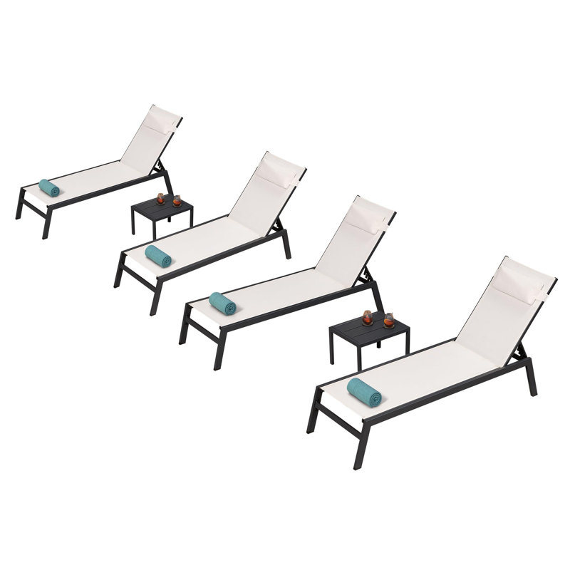 Outdoor Rust-Resistant Metal Chaise Lounge with Table, White