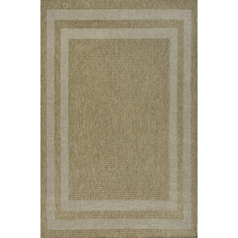 Frenzy Easy Jute Minimalist Boho Inset Border Indoor/Outdoor Rug, Natural/Beige, Rectangle 3'10" x 6'