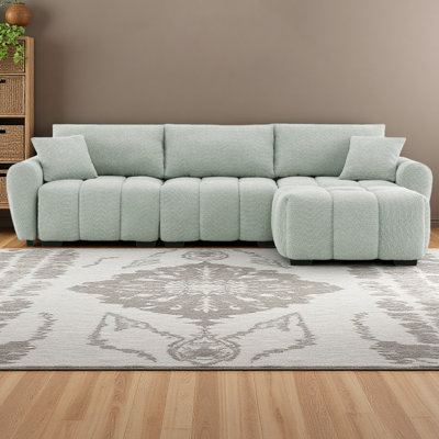 Canapé modulaire de 110 po en forme de L avec siège très grand, conception en ligne, repose-pieds mobile, mousse haute densité, combinaison libre, structure en métal robuste et en bois
