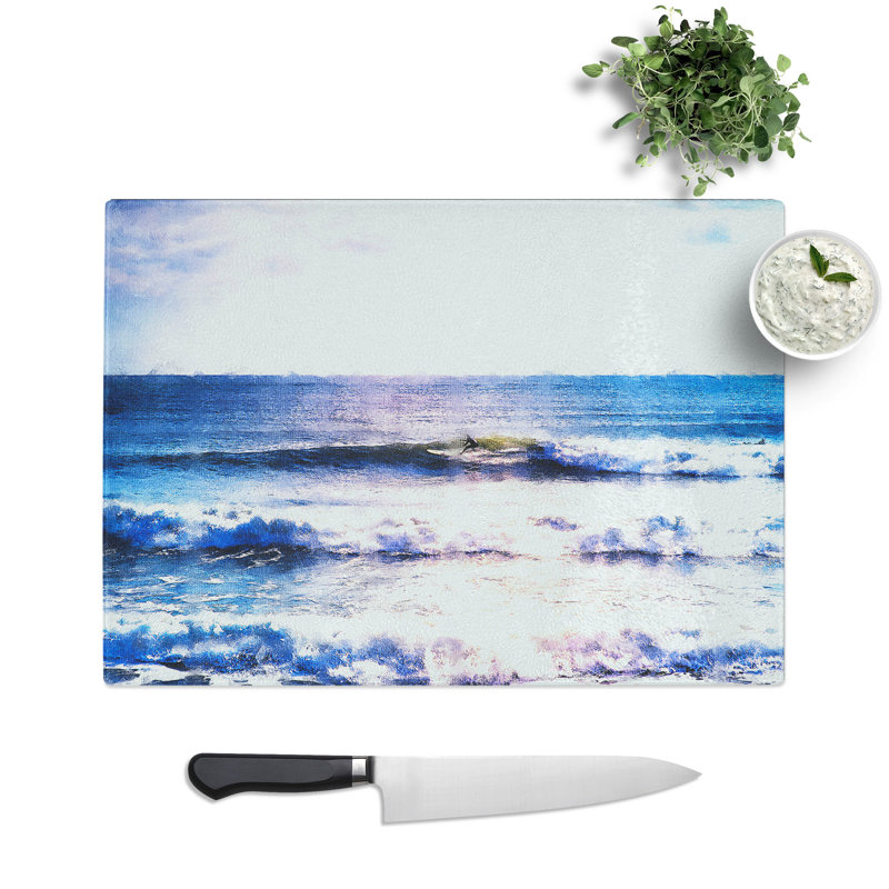 Tempered Glass Surfing in Rhode Island Chopping Board, 20 cm x 28.5 cm