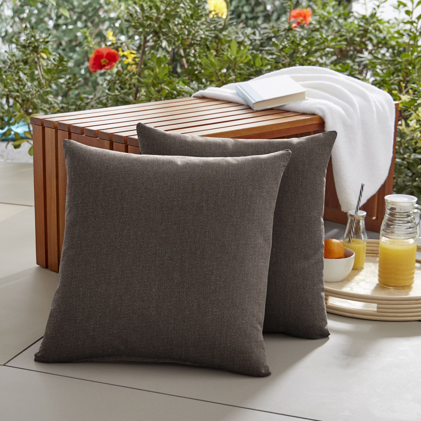 Ashish Sunbrella® Throw Pillow, Square 18", Dark Brown