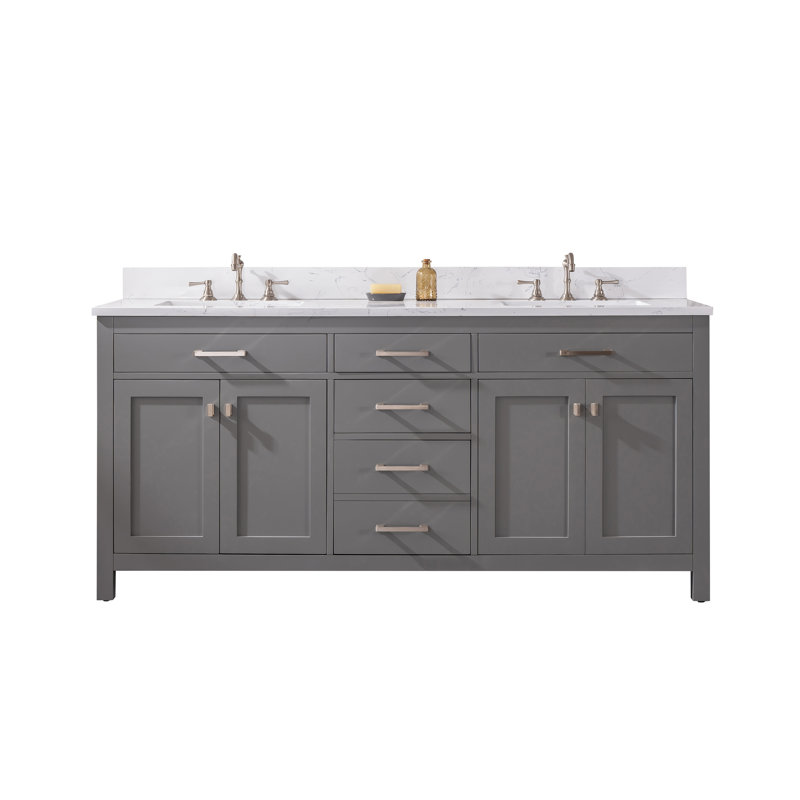Meuble-lavabo double Ajhane, Gris / Nickel brossé