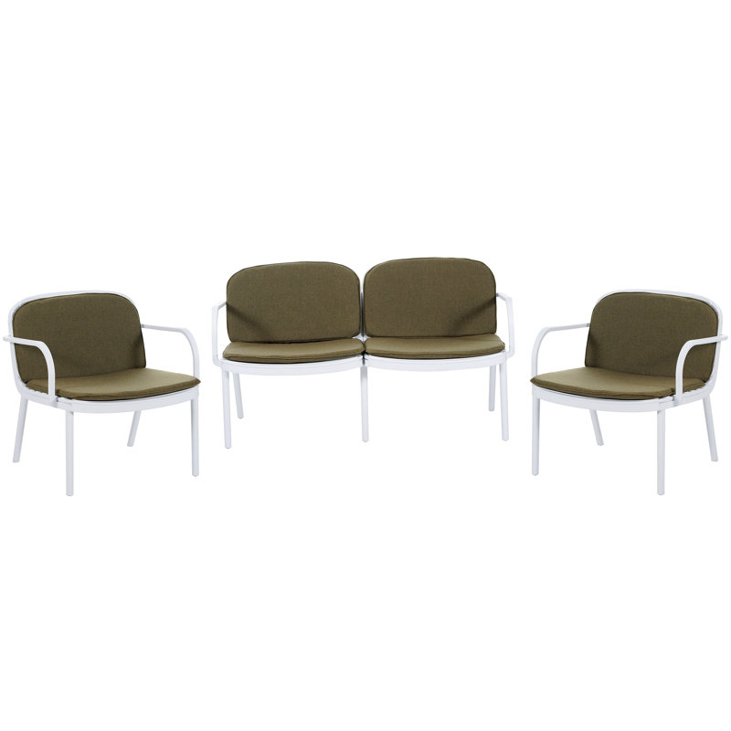 Outdoor Patio PP 3PCS CHAT SET Frame With Cushion, (2Pcs Club Chairs And 1Pcs Loveseat), Green, White