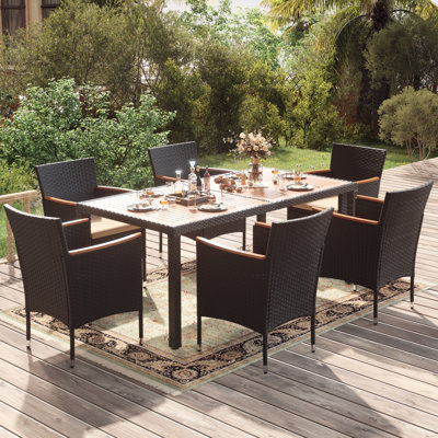 Callan 6 - Person Acacia Wicker Patio Dining Set with Rectangular Table , Cushions Included