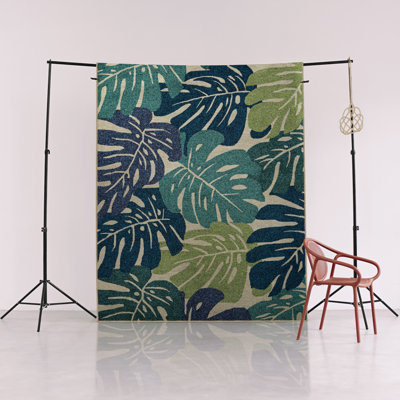 Blue-Green Themed Flower and Leaf Patterned Creative Modern Decorative Rug