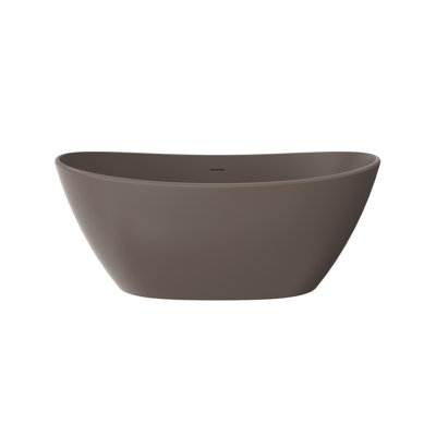 61 Inch Solid Surface Freestanding Tub Oval Soaking Bathtub Grey Brown