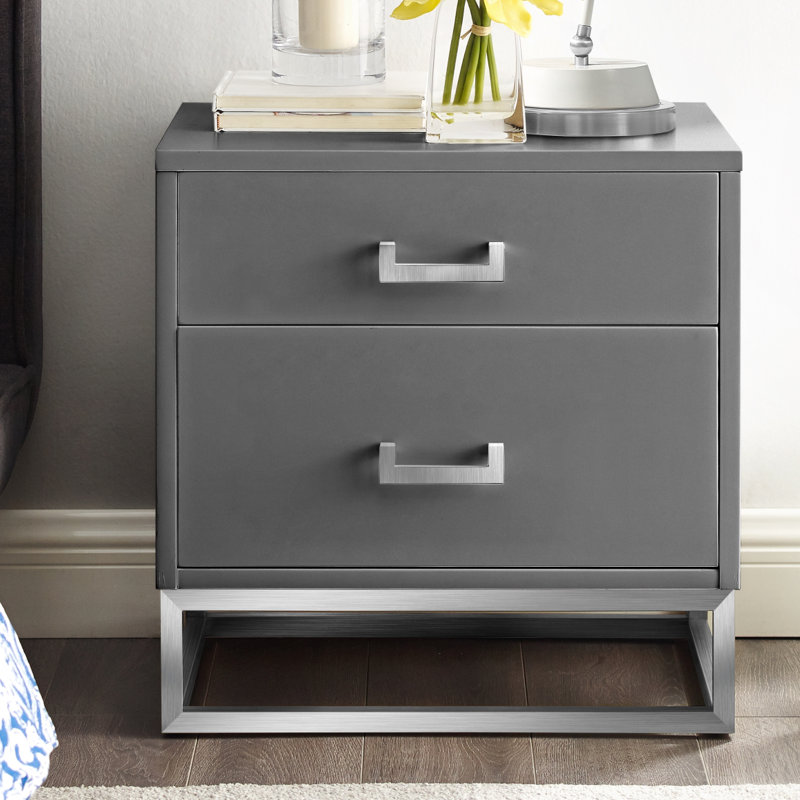 Table de chevet / table d'appoint Raees, Gris foncé / Chrome
