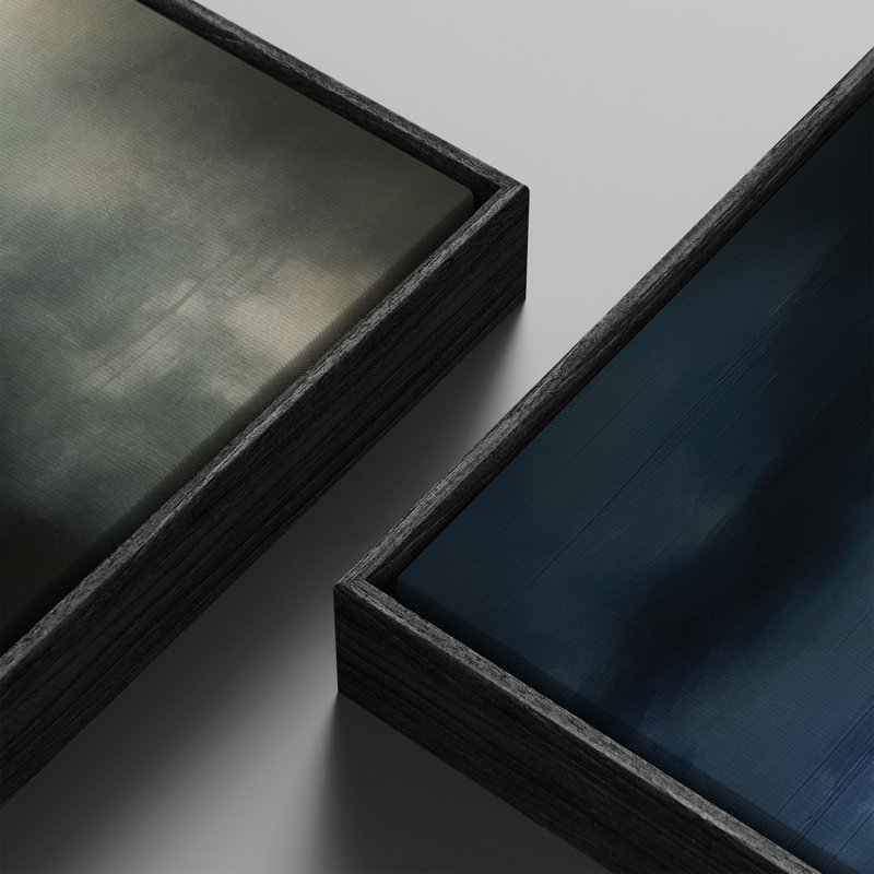 «Moody Deep Blue Abstract Misty Landscape», ensemble de 2 reproductions d'art murales encadrées sur toile 60 po x 20 po x 2 pièces, 60 po x 30 po x 2 pièces