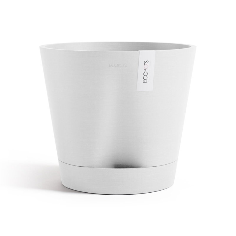 Ecopots Venice Indoor/Outdoor Modern Recycled Plastic Flower Pot Planter W/ Water Reservoir, Pure White