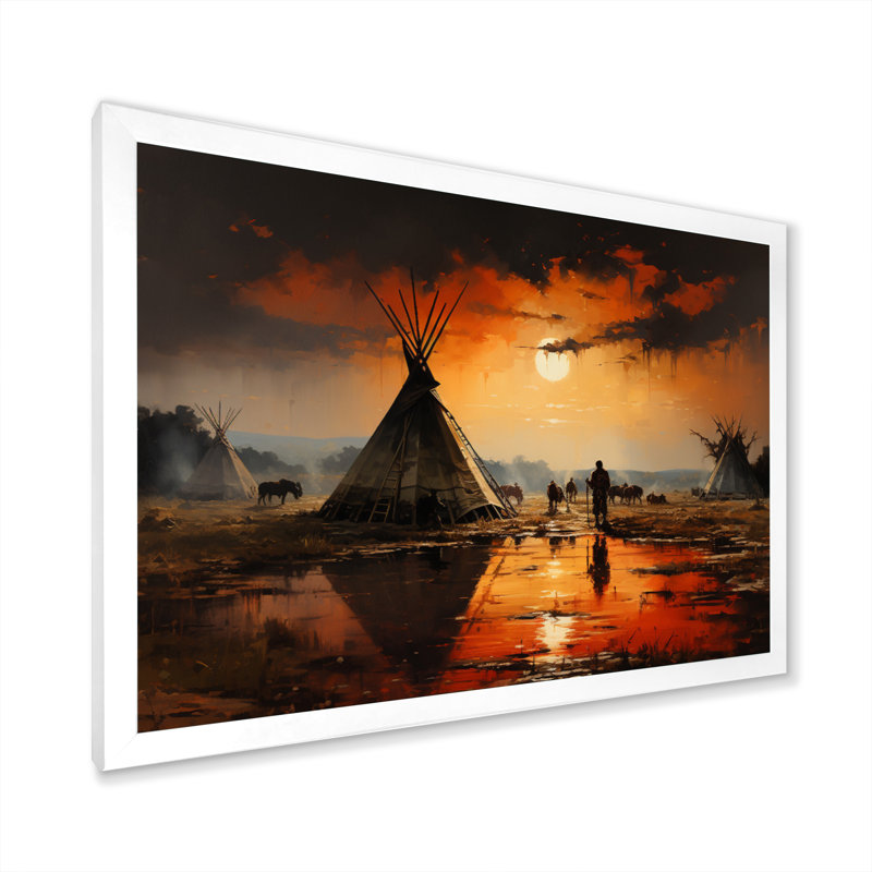 Reproduction d'art sur toile, "Native Orange Tent", H 16 po x l 32 po x P 1 po, Cadre simple blanc