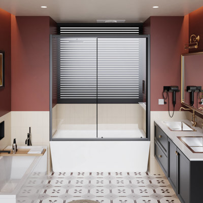 60.In W X 62.In H Single Sliding Shower Door For Bathtub, 1/5 Inch Thick Clear Tempered Glass Shower Door With Stainless Steel Handle