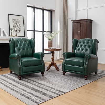 Aimee-Lea 31.5" Wide Genuine Leather Wing Chair Recliner